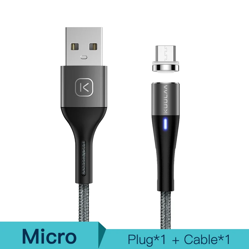 KUULAA Магнитный кабель Micro USB C 3A быстрый зарядный Адаптер для iPhone Samsung XiaoMi Зарядное устройство Магнитная Быстрая зарядка USB Type-C шнур - Цвет: Gray For Micro