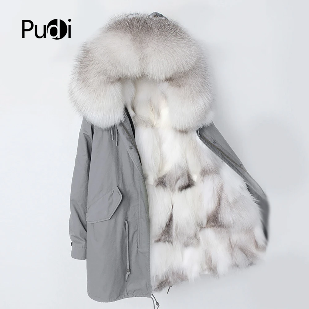 PUDI PK902 женская зимняя теплая хлопковая парка, пальто с натуральным лисьим мехом внутри, пальто с воротником, Дамское модное пальто, куртка, пальто
