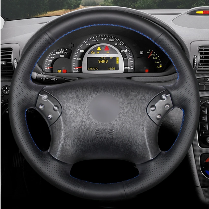 Черная оплетка рулевого колеса искусственная кожа для Mercedes Benz W203 C Class 2001 2007|Чехлы