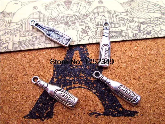 40pcs--Beer Bottle Charms Antique Tibetan silver Beer Charm Pendant 24x6mm | Украшения и аксессуары