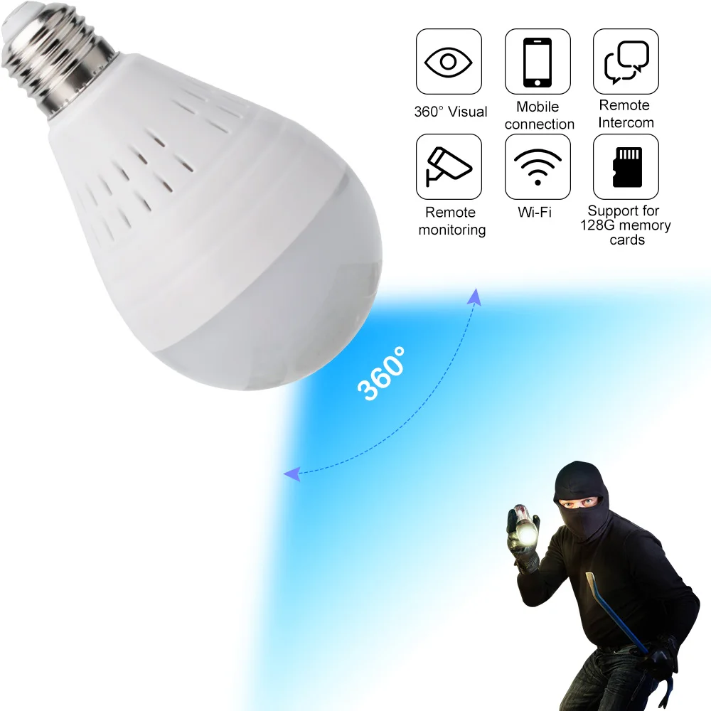 Светодиодный светильник 1080P HD WiFi камера Беспроводная 360 Full View Мини CCTV камера ночного видения рыбий глаз лампа e27 светильник Домашняя безопасность защита от взлома