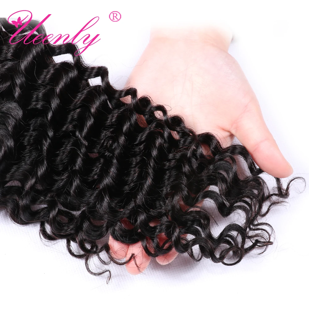 UEENLY Бразильские глубокие волны Кружева Закрытие 130% Плотность Remy человеческие
