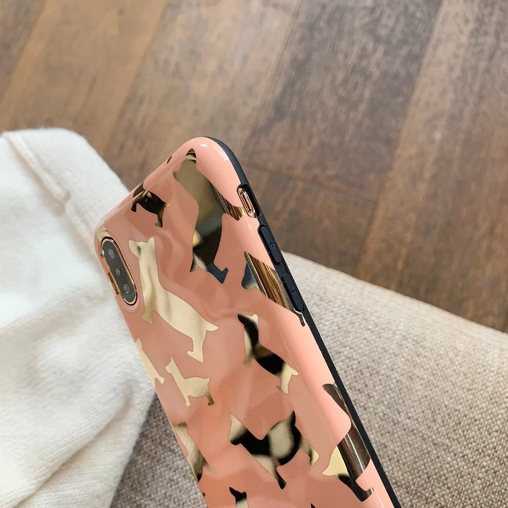 Fashion Gold Stamping Cartoon Lovely Dogs Soft IMD Phone Back Cover Cases For iPhone 6 6S 7 8 Plus X XS Max XR Pets Case |