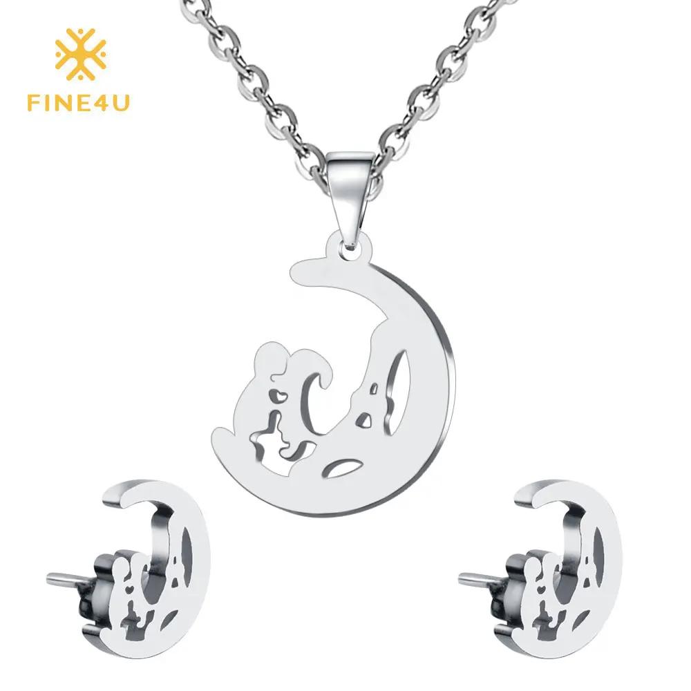2019 Новый FINE4U N082 316L наборы ювелирных украшений из нержавеющей стали для женщин