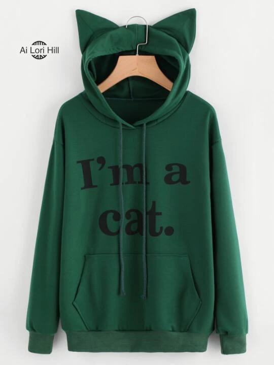 I'm A Cat Рождество женские толстовки с ушками длинным рукавом Письмо печати милые
