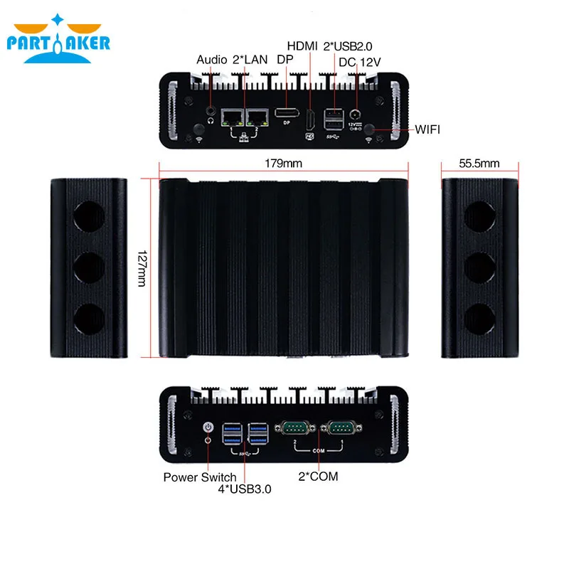 Partaker Dual Lan WIN10 WIN8 Fanless Mini PC Core Skylake i3 6100U i3 7100U Embedded SIM slot support 3G 4G module