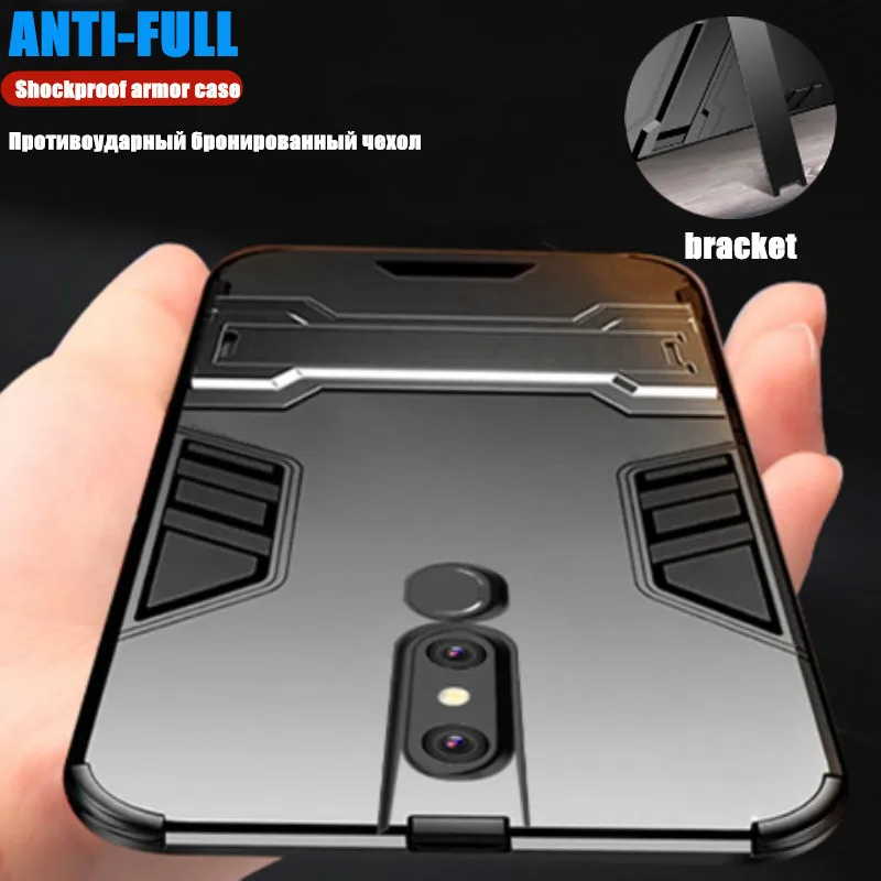 Shockproof Armor Case For OPPO F11 Pro Hybrid Rubber Bumper Hard Bracket PC Back Cover Reamlme 1 Reno R17 X27 Phone | Мобильные