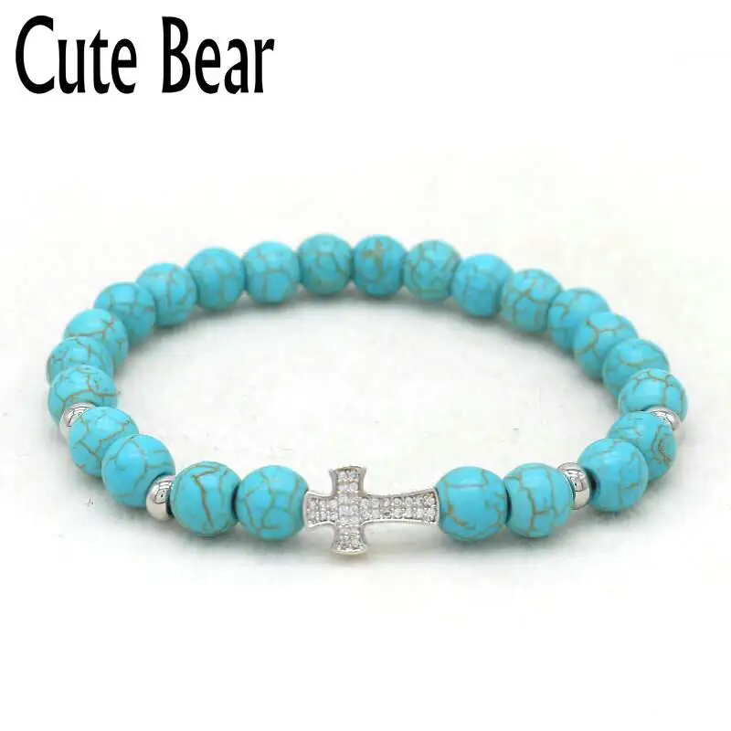 Брендовый милый Мишка натуральная бирюза браслет из бисера Мода Проложить CZ