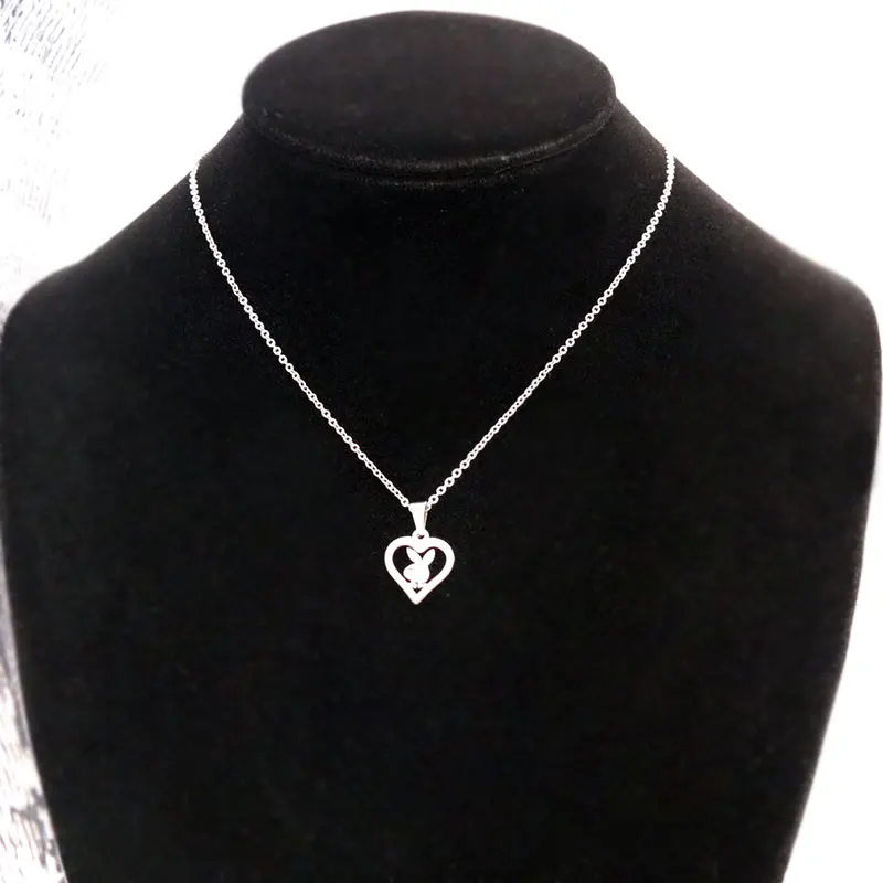 

1pc Little Bunny Stainless Steel Custom Necklace Rabbit Heart Pendants Necklaces Women Kids Fashion Minimalist Jewelry