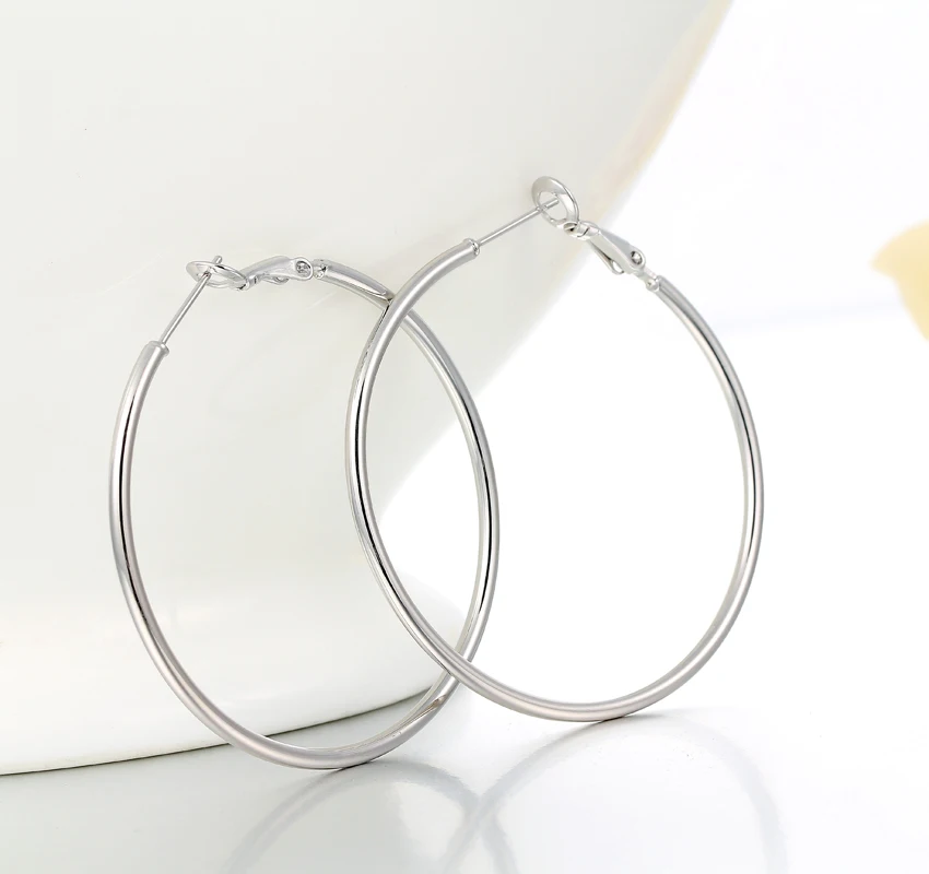 Женские серьги кольца 5 см круглые ювелирные украшения желтого и золотого цвета