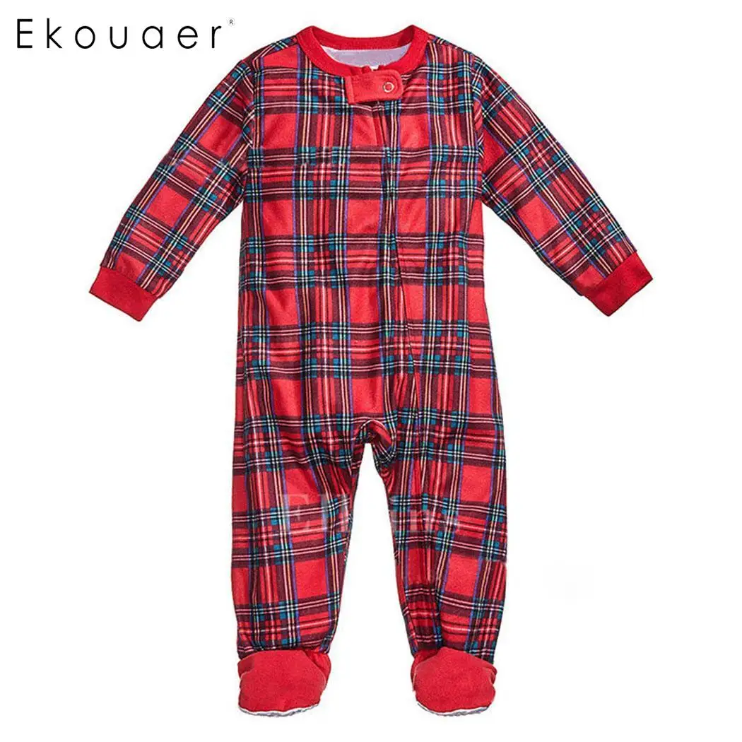 Red(Kid) Ekouaer/Семейные пижамы, одежда для сна, клетчатая Пижама для детей, мамы, папы, семейный пижамный комплект с длинными рукавами и v-образным вырезом, одежда для сна, домашняя одежда - Цвет: Red(Kid)