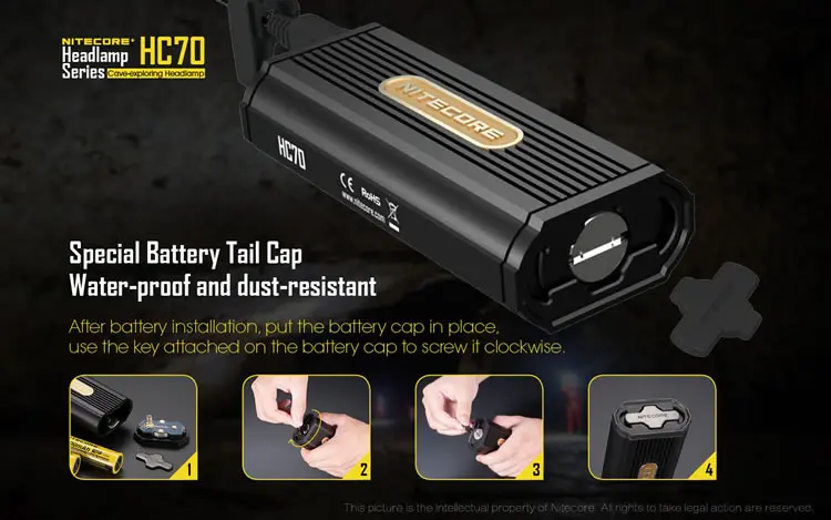 NITECORE HC70 головной светильник CREE XM-L2 U2 светодиодный Макс 1000ЛМ дальность луча 182 м головной светильник наружный налобный фонарь+ батарея+ зарядное устройство i2