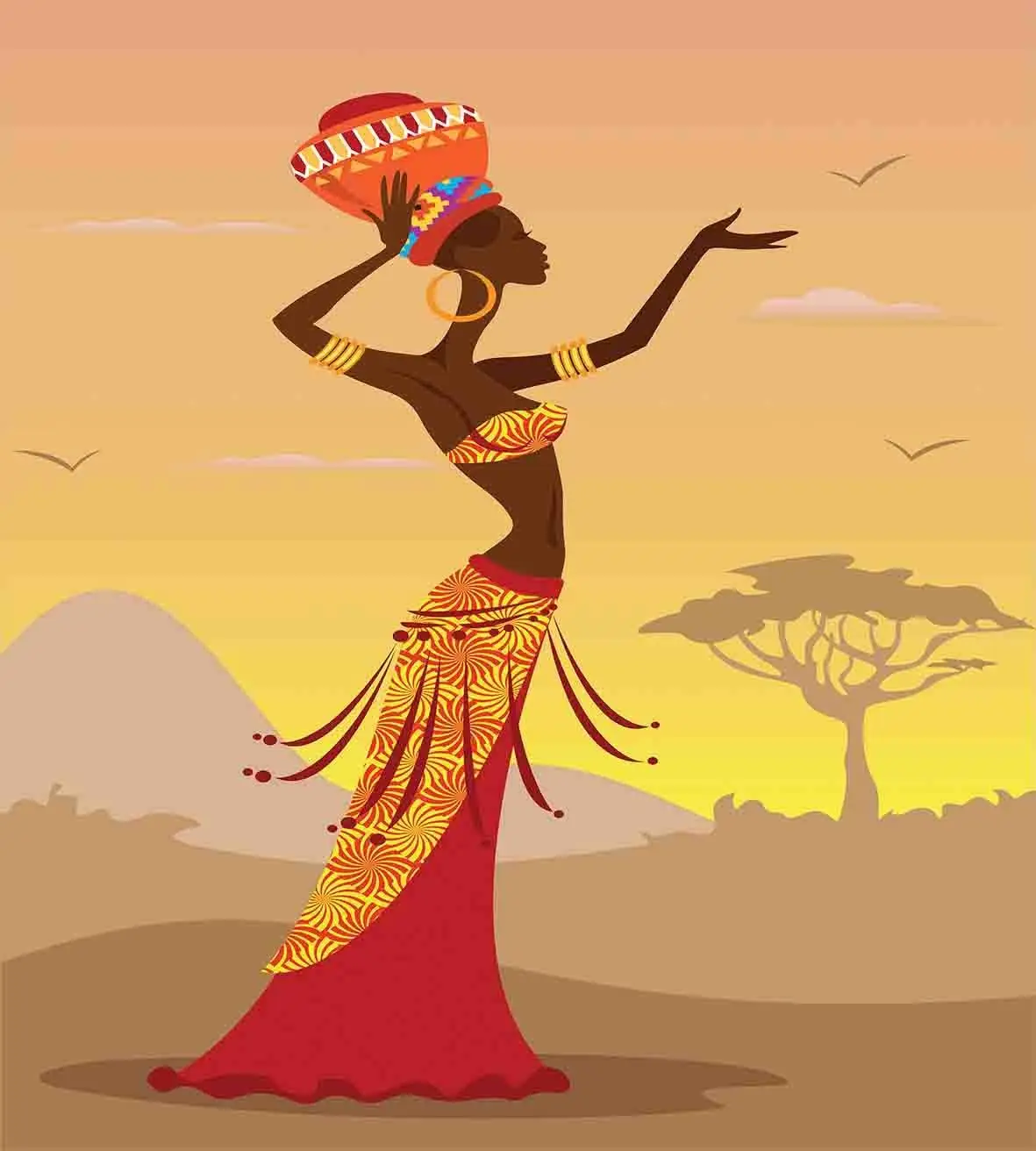 Afro Decor Duvet Cover Set African Woman Desert Gulls Flying Around Folk Female Stylish Artful Print Bedding Queen/Full Size | Дом и сад