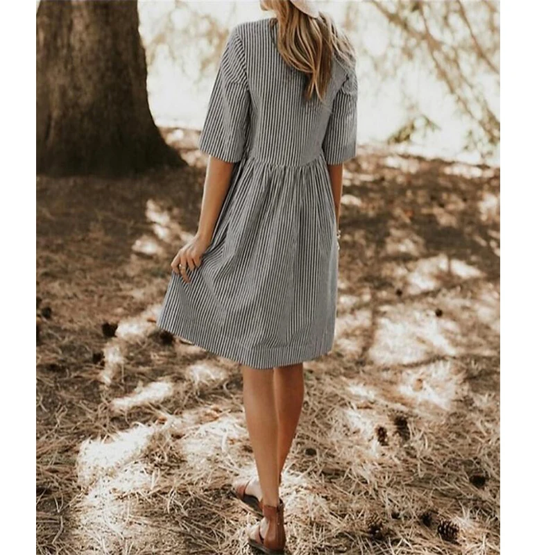 Женское летнее элегантное платье с круглым вырезом рукавом до локтя карманами