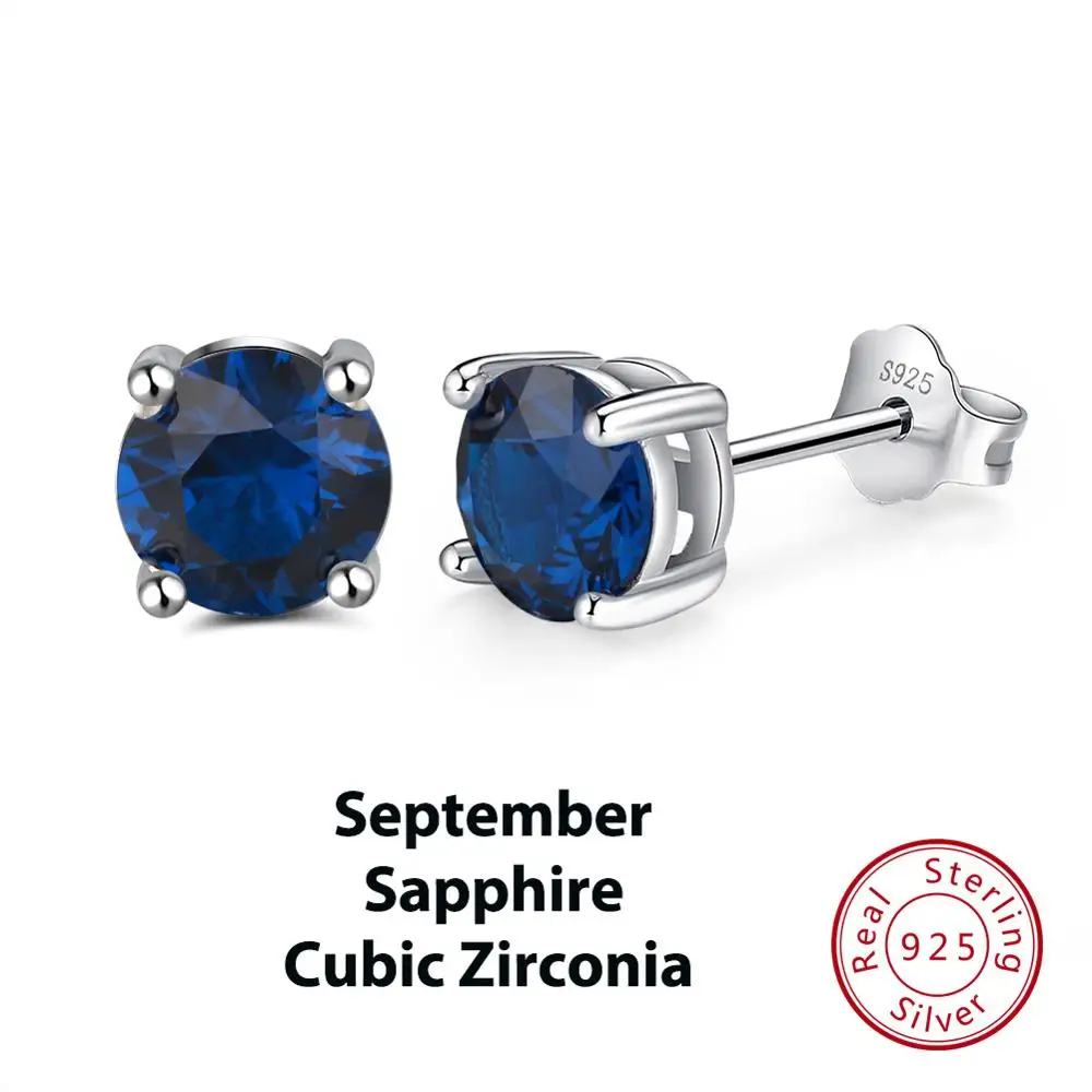 Sep Sapphire ORSA JEWELS 925 пробы серебряные серьги с камнем рождения для женщин AAA кубический циркон 14 цветов серьги-гвоздики ювелирные изделия из серебра OSE84 - Цвет камня: Sep Sapphire