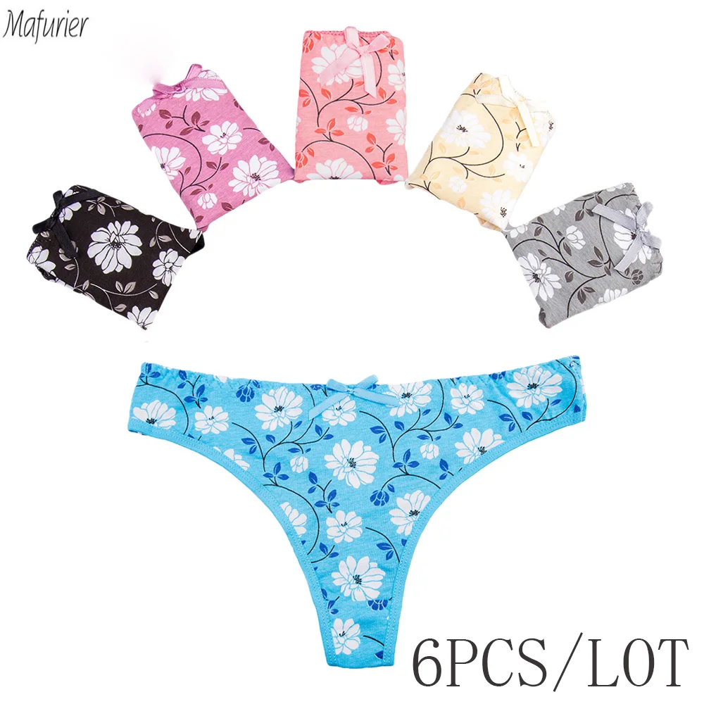 

Mafurier Women's Thongs Girls Intimate Underwear Micro Mini G-String Floral Print Underpants Sexy Panties For Women 6Pcs/Lot