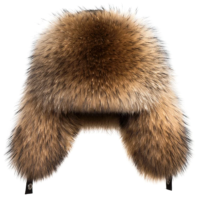 Star Fur 2022 Genuine Silver Fox Fur Hats Men Real Raccoon Fur Lei Feng Cap for Russian Men Bomber Hats with Leather