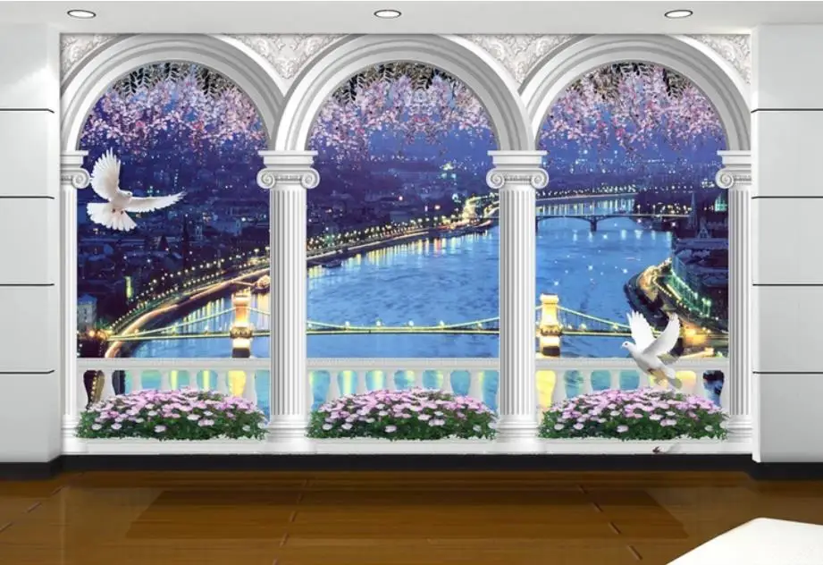 Wallpaper European arch Beautiful view from the window Living Room Bedroom Non-woven Mural Waterproof Wall papers Home Decor |