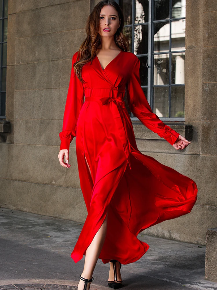 Осенне зимнее платье с перекрещивающимися краями в европейском и американском