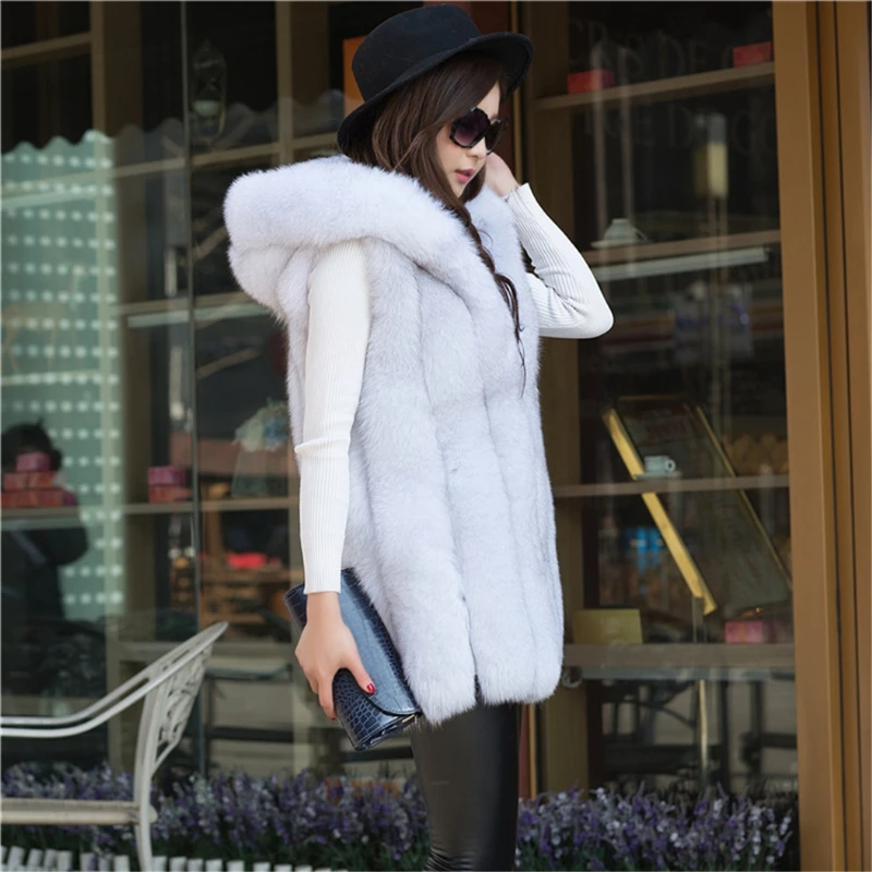 Bravalucia Vintage Real Fox Fur Vest with Hood Plus Size Gilet Women Fashion Coat Girl Thick Jacket | Женская одежда