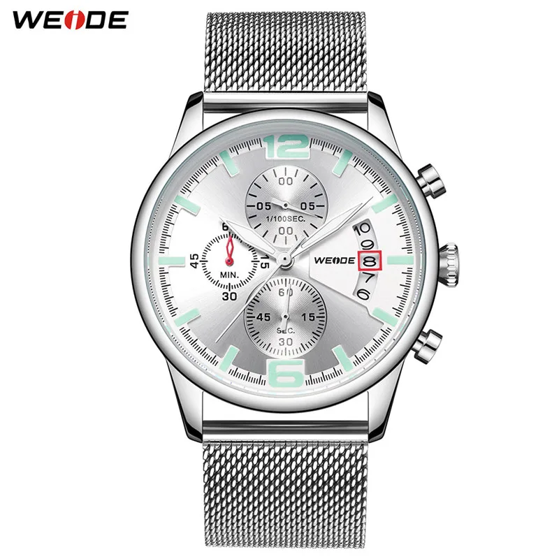 WD011-4C WEIDE кварцевые мужские спортивные часы с хронографом и тремя циферблатами, черный металлический ремешок, браслет, наручные часы, мужские часы - Цвет: WD011-4C