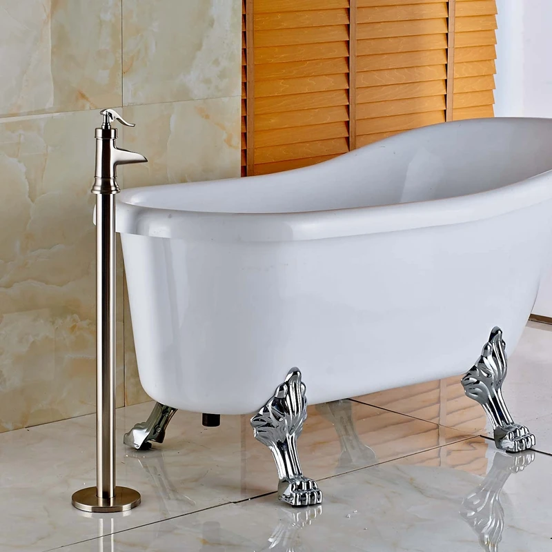 Напольное крепление Матовый никель ванна кран Наполнитель бесплатно Stnading