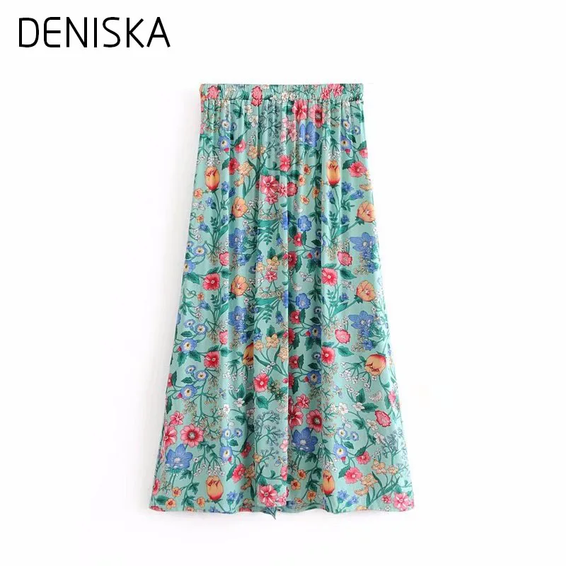 DENISKA 2018 Новый Богемный Цветочный Принт Женщины Юбки Весна Лето Лоскутное