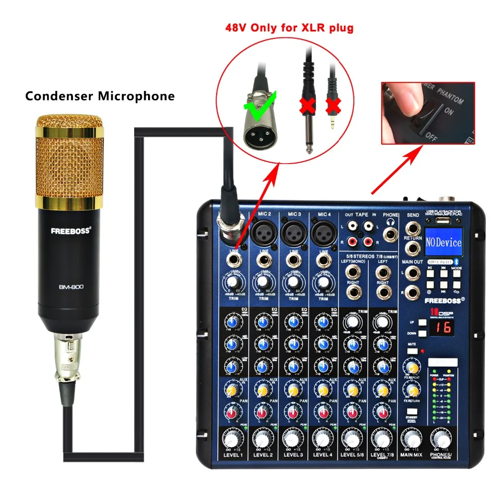 Freeboss SMR8 Bluetooth USB Запись 8 каналов(4 моно+ 2 стерео) 16 DSP церковная школа караоке вечерние USB DJ микшер