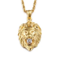 Hiphop Rock Animal Stainless Steel Crystal Zircon Lion Head Gold Sliver Chain Necklaces Pendant For Men Fashion Jewelry  55/60cm