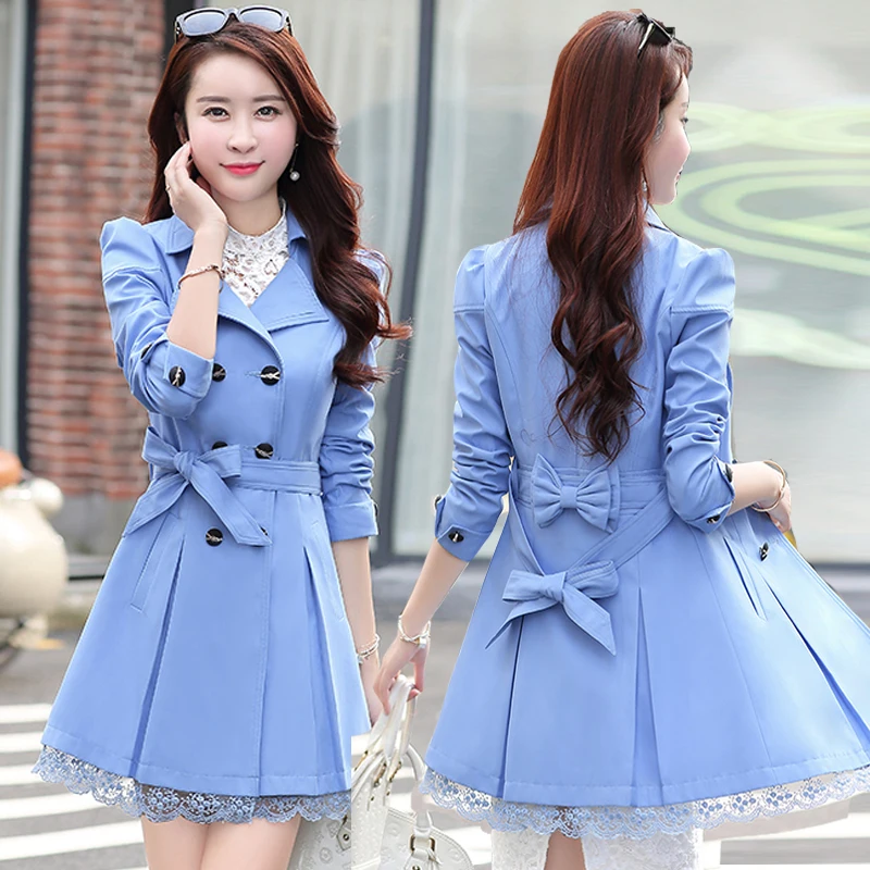 Fashion Women Double-breasted Trench Coat New Spring Long Sleeve Medium Long Plus Size Windbreaker Mujer
