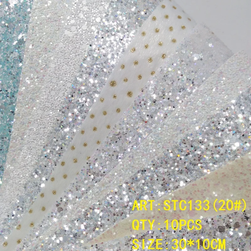 Прозрачный запас 1 комплект(10 шт.) 30X10 см Alisa Glitter Cuero Sintetico блестящая кожа для DIY аксессуары для волос ремесло STC133 - Цвет: 20