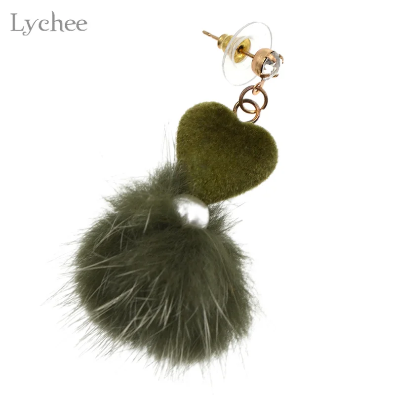 Lychee трендовые Разноцветные серьги капли из искусственного меха сердце имитации
