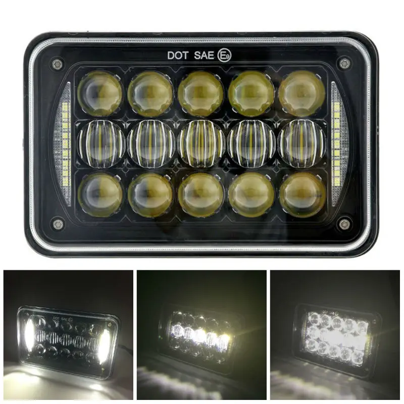 

60W 4x6 inch LED Headlights Rectangular Replacement H4651 H4652 H4656 H4666 H6545 with DRL for Peterbil Truck Kenworth