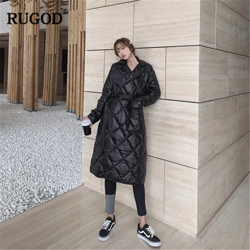RUGOD X-Long теплая зимняя женская одежда, однотонное женское пальто с широкой талией, толстое хлопковое Женское пальто на молнии, doudoune femme hiver