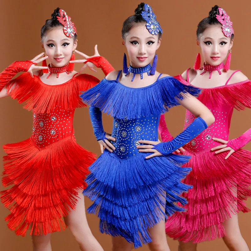 Новое Детское платье для латинских танцев 3 цвета Румба танго детское