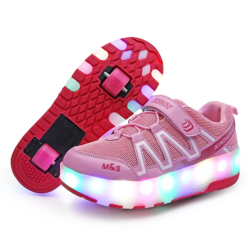 Two Wheels Luminous Sneakers USB Charging Led Light Roller Skate Shoes for Children Kids Boys Girls Up 2020 | Детская одежда и