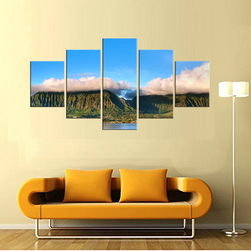 5 Pieces Free shipping HD print landscape canvas painting barn rocky mountains paintings Home decoration Framed | Дом и сад