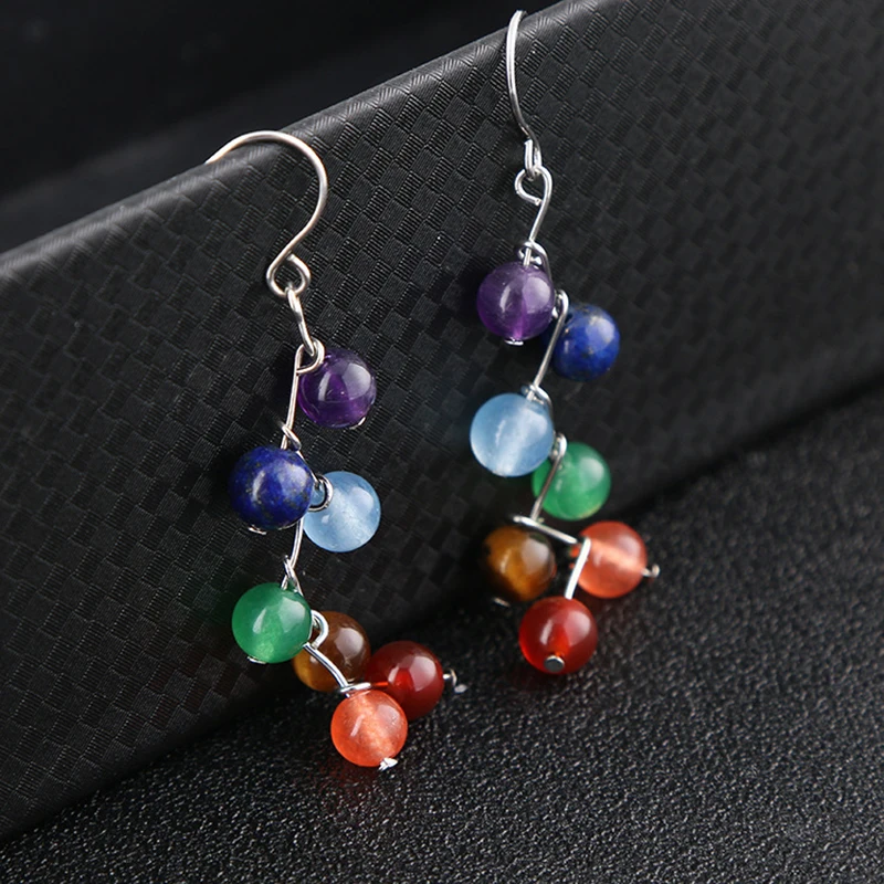 Новый Дизайн Природа Камень Серьги Красочные 7 Чакра Бисер Yoga Рейки Исцеление