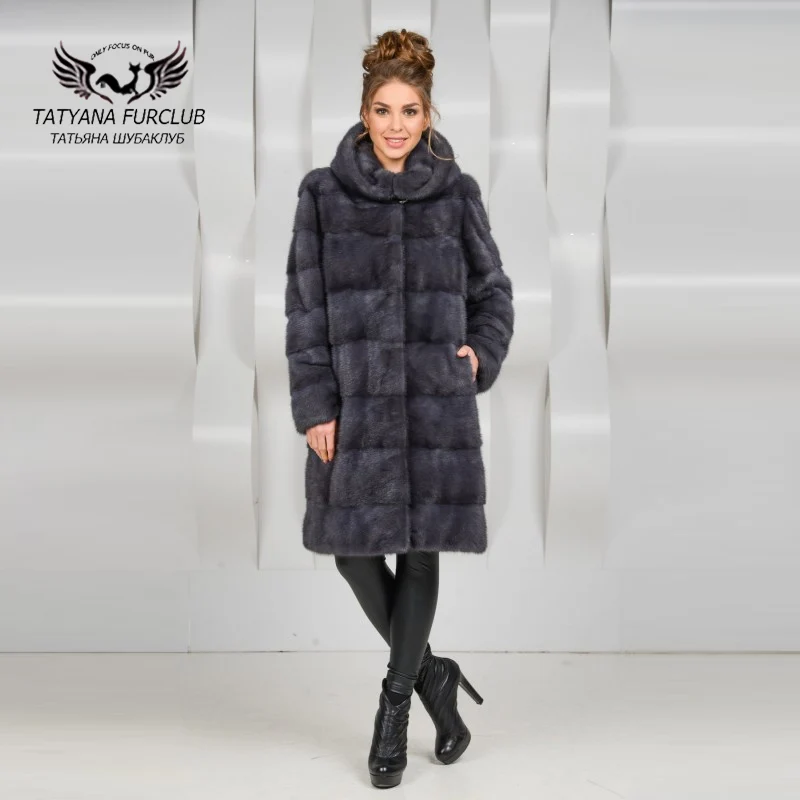 Tatyana Furclub Роскошная длинная норковая шуба с капюшоном, настоящая шуба из натурального меха, женская шуба женская куртка, норковая шуба