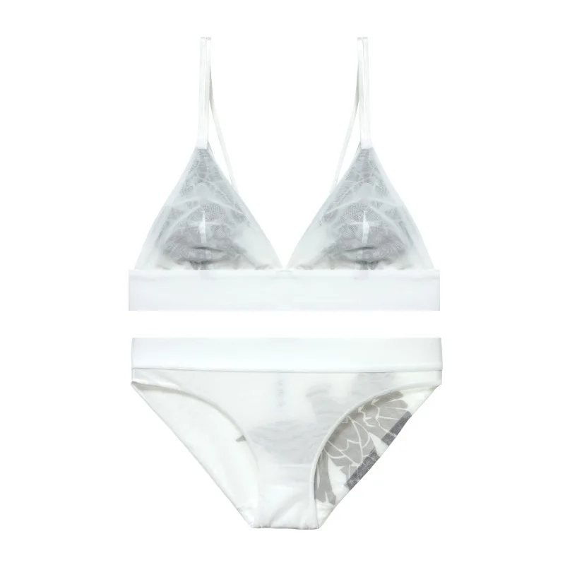 TERMEZY Women Lace Sexy Underwear Embroidery Lingerie Set Thin Transparent Ultra-thin Temptation Push Up Bra And Briefs Set