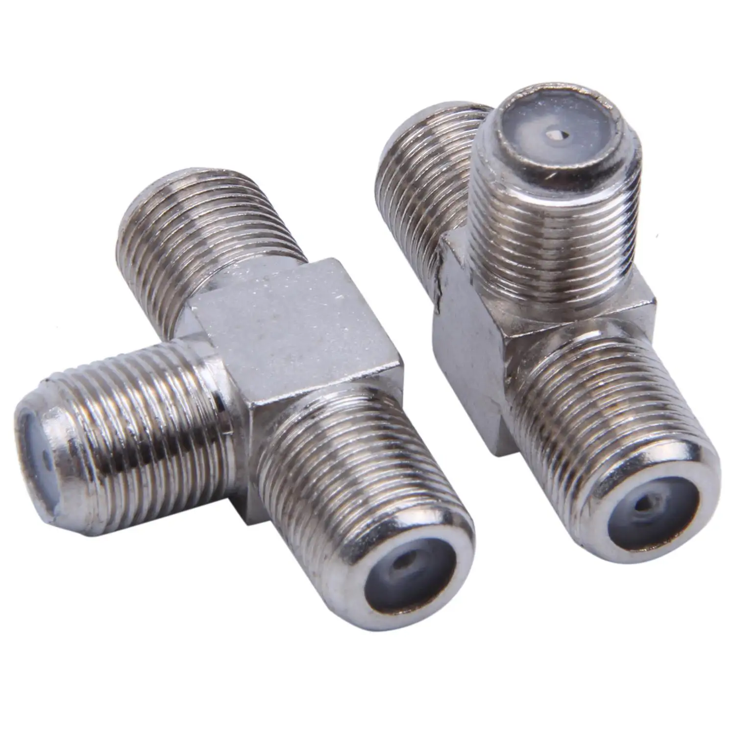 

2 Pcs F Type Female to Female Jack 3-Way RF Plug Adapter Connector Silver Tone