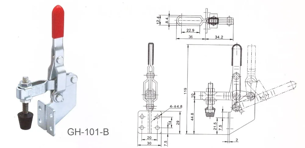 GH-101-B тогл-зажим 100 кг удерживающая способность ручка вертикальный тип быстросъемный инструмент крепеж зажим