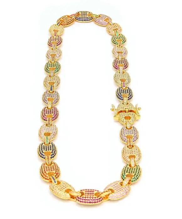 multicolor 13 мм льдом CZ Пышное моряк ссылка цепочка для колье ожерелье Золотое серебро разноцветный кубический цирконий 16/18/20/22/24/26/28/30 дюймов - Окраска металла: multicolor