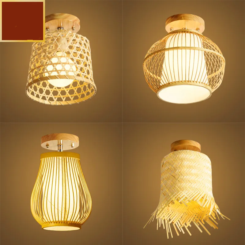 Chinese retro pastoral rattan bamboo art ceiling lamp aisle corridor light club porch ZP4231607 | Освещение
