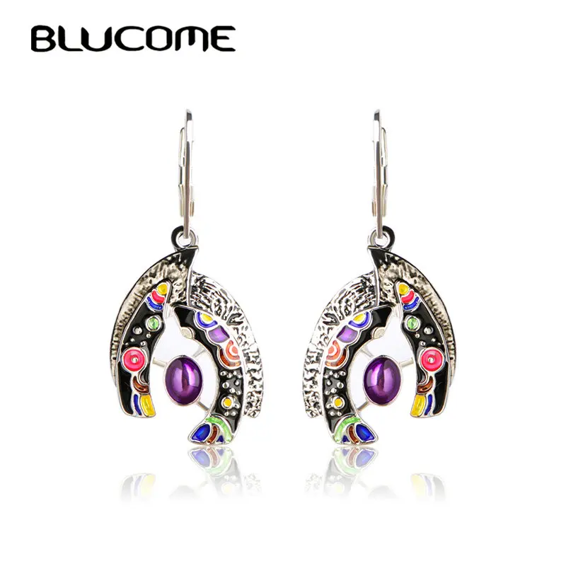 Женские серьги подвески Blucome фиолетовые и черные из металлического сплава с