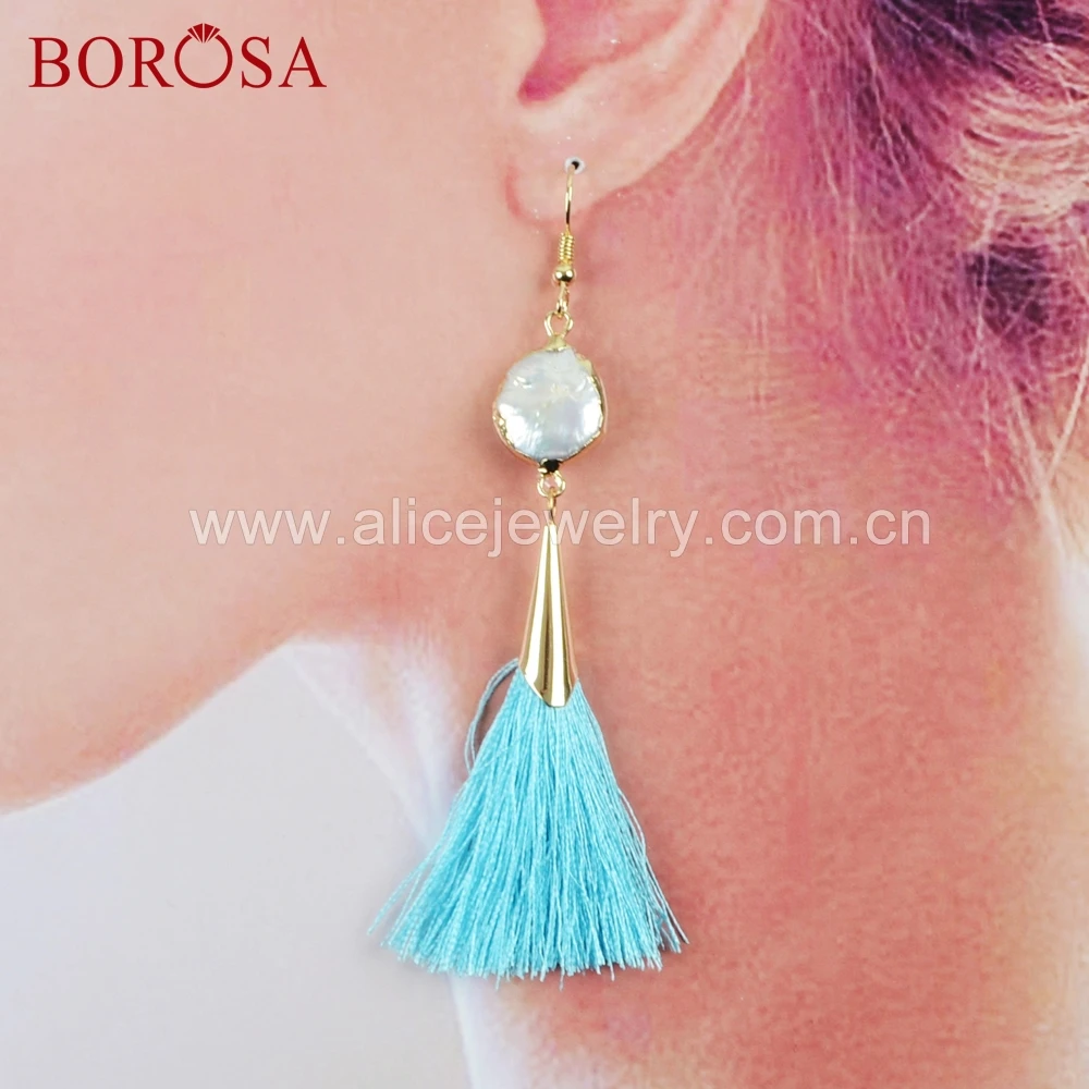 BOROSA 5/10 пар серьги с натуральным жемчугом черными кисточками Висячие Модные