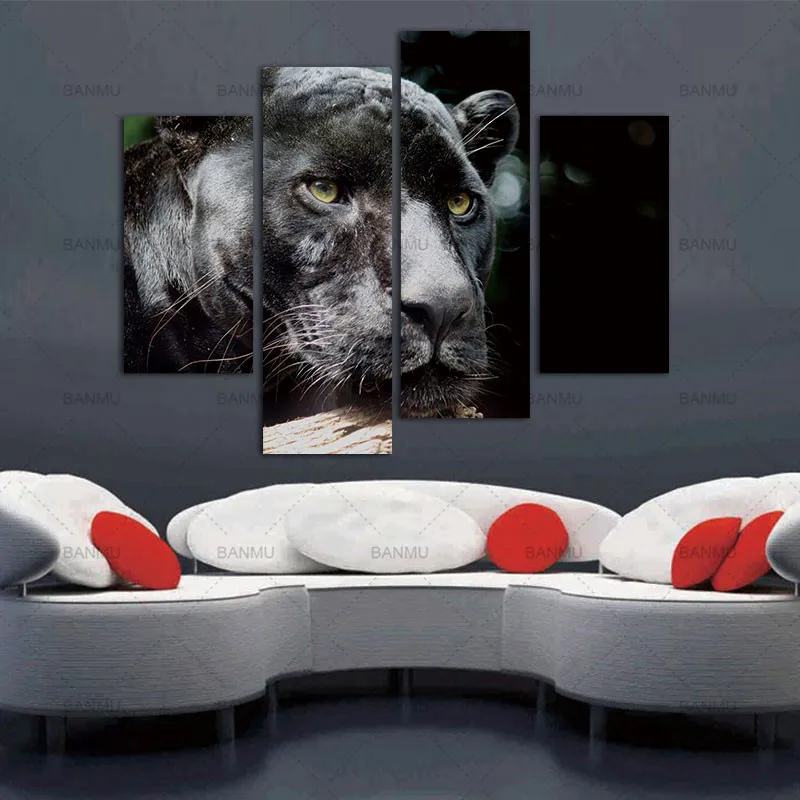 Черная голова Пантеры деревянный портрет настенная живопись картина печать на