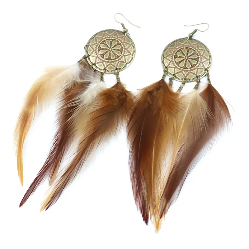 Feather Dangle Earrings For Women Tassel Long Hanging Drop Female Blue Bohemia Fashion Party Jewelry Ear Decoration | Украшения и