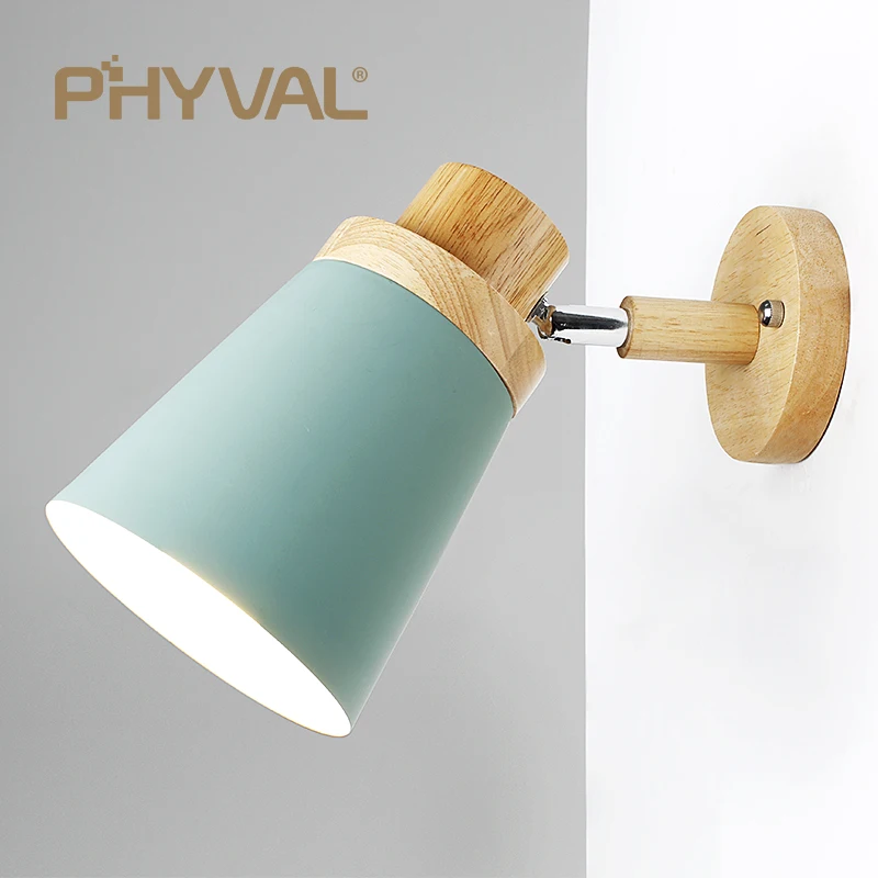 wooden wall lights bedside lamp sconce modern light for bedroom Nordic macaroon 6 color steering head E27 85-285V | Лампы и освещение