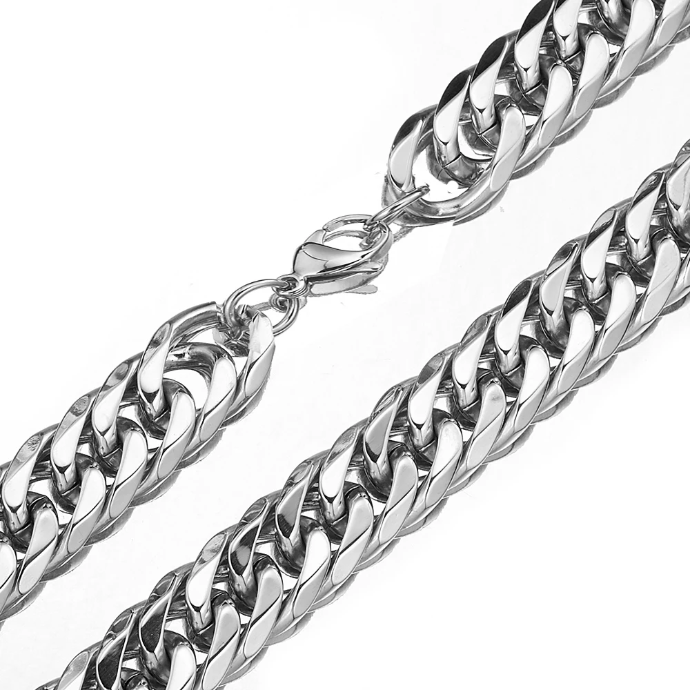 

16mm 19mm Heavy Double Curb Cuban Link Chain For Men's Sivler Color Bracelet Or Necklace 8-40 Inches Stainless Steel Jewelry